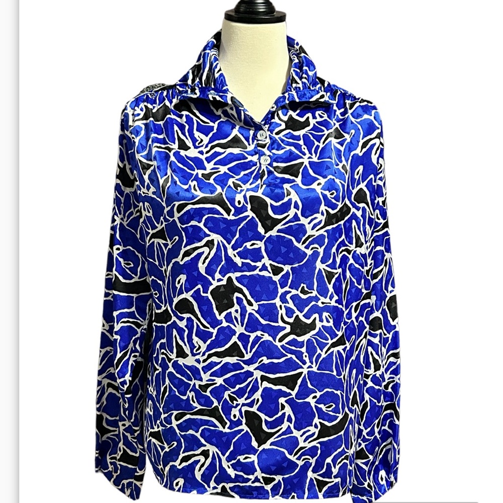 Christian Dior Black, White and Blue Blouse size 10